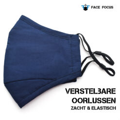 Face Focus Wasbaar Mondkapje Katoen Filter Vormbare Neusbrug Donkerblauw