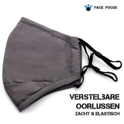 Face Focus Wasbaar Mondkapje Katoen Filter Vormbare Neusbrug Grijs