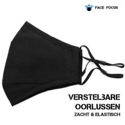Face Focus Wasbaar Mondkapje Katoen Filter Vormbare Neusbrug Zwart