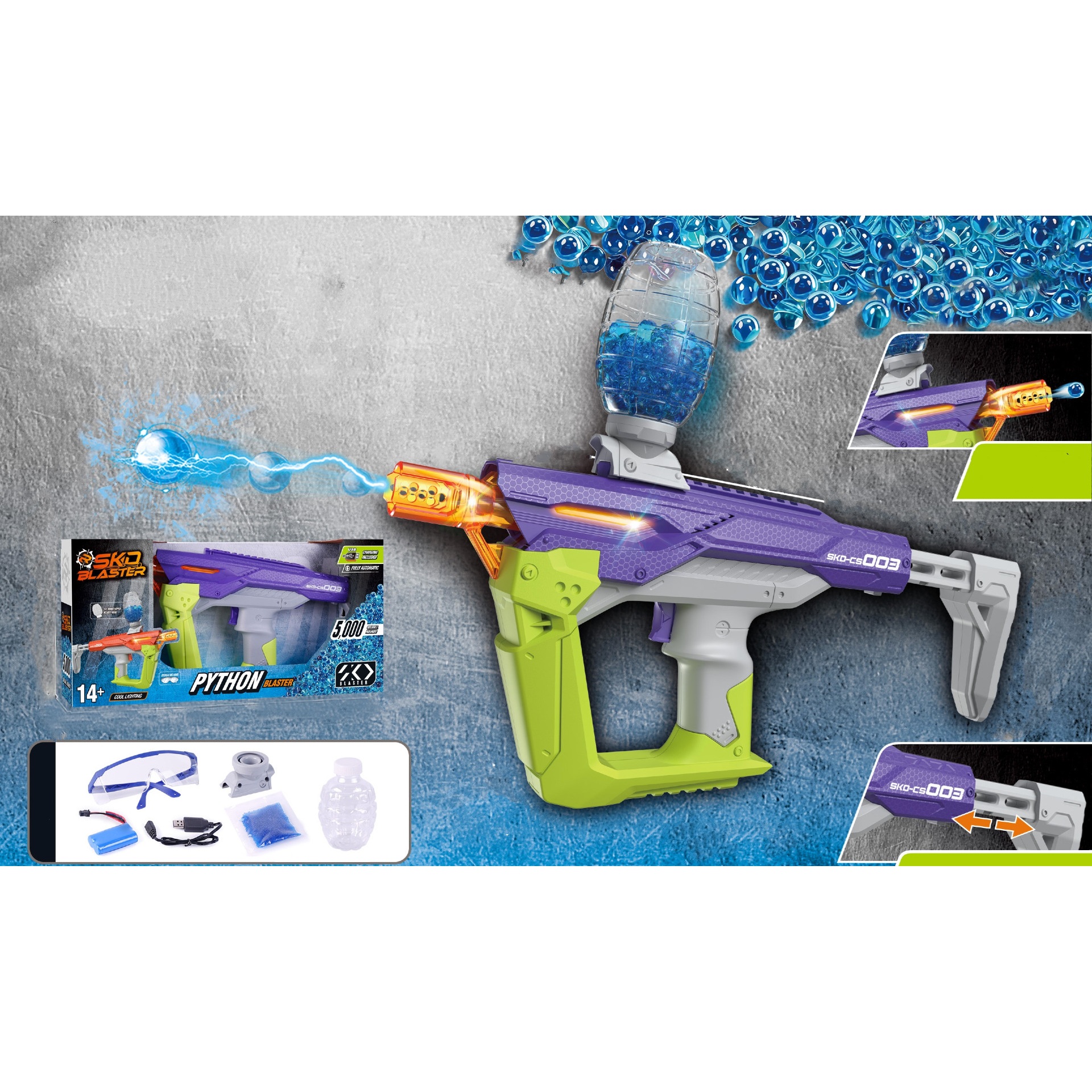 SKD Blaster Python Blaster CS003 Paars - Gemotoriseerde Gel Blaster SKD Blaster Python Blaster CS003 Paars - Gemotoriseerde Gel Blaster